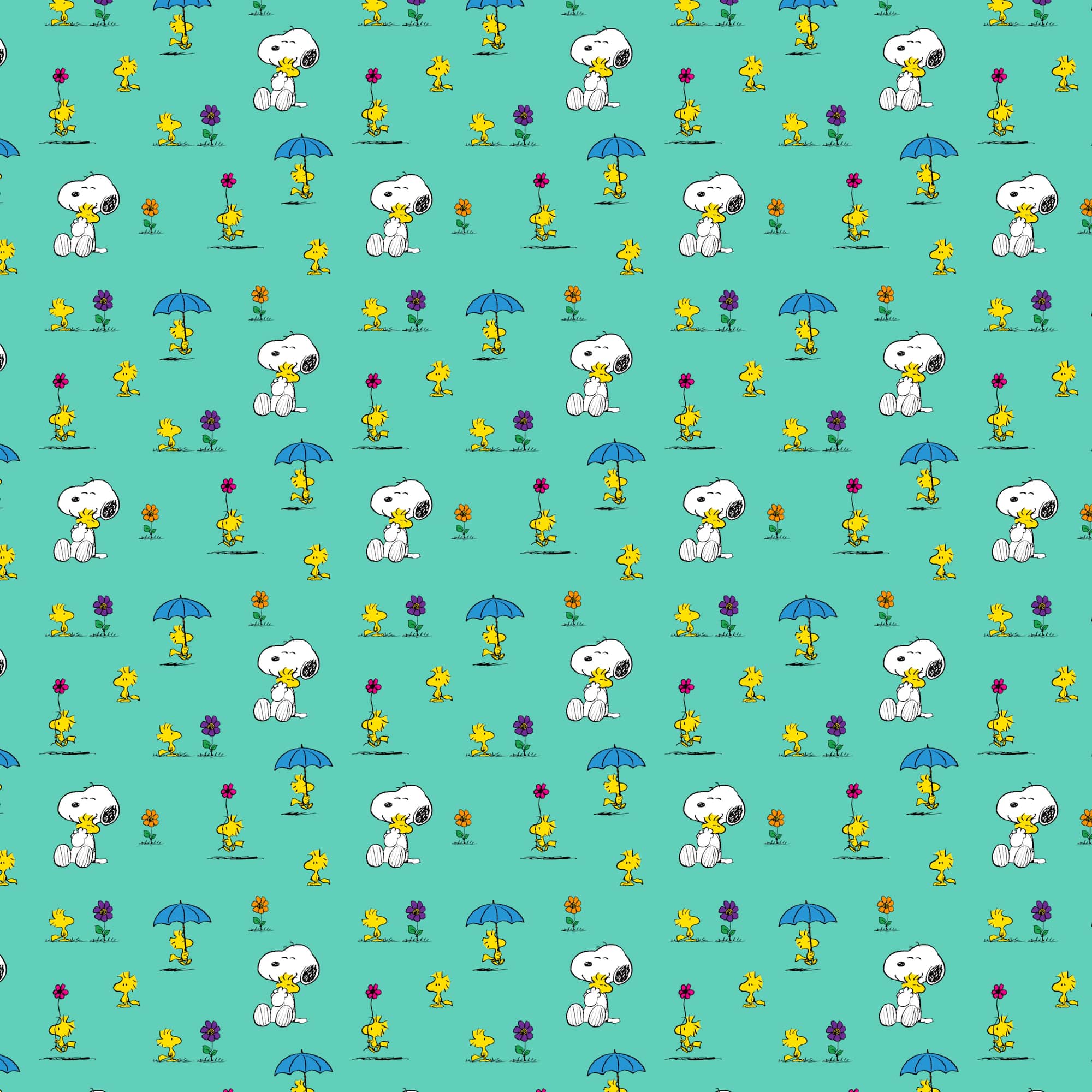 Peanuts® Snoopy & Woodstock Teal Cotton Fabric